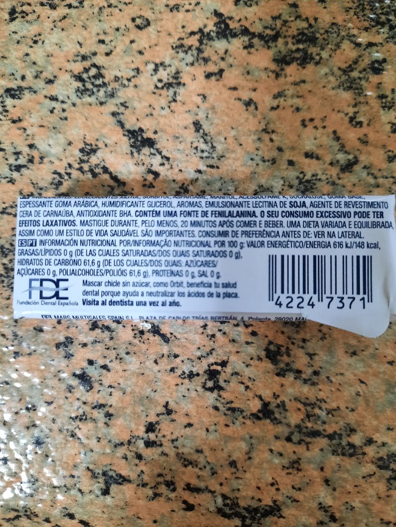 Foto da lista de ingredientes