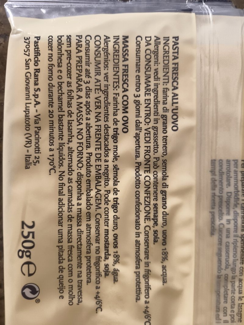 Foto da lista de ingredientes