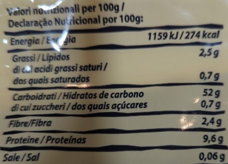 Foto da tabela nutricional