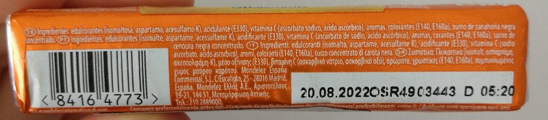 Foto da lista de ingredientes