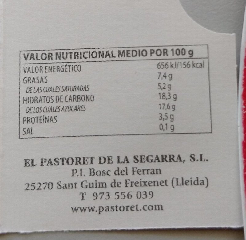 Foto da tabela nutricional