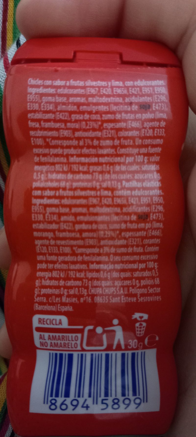 Foto da lista de ingredientes