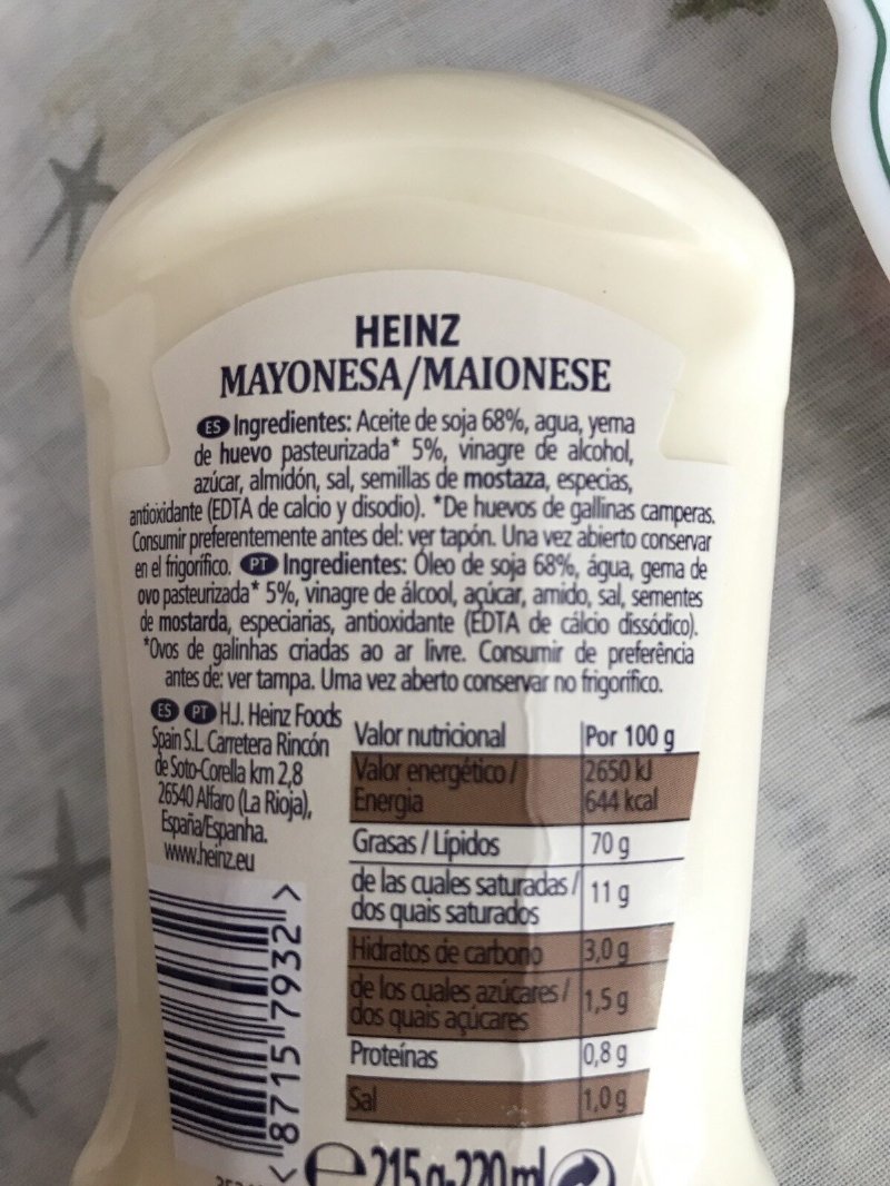 Foto da lista de ingredientes