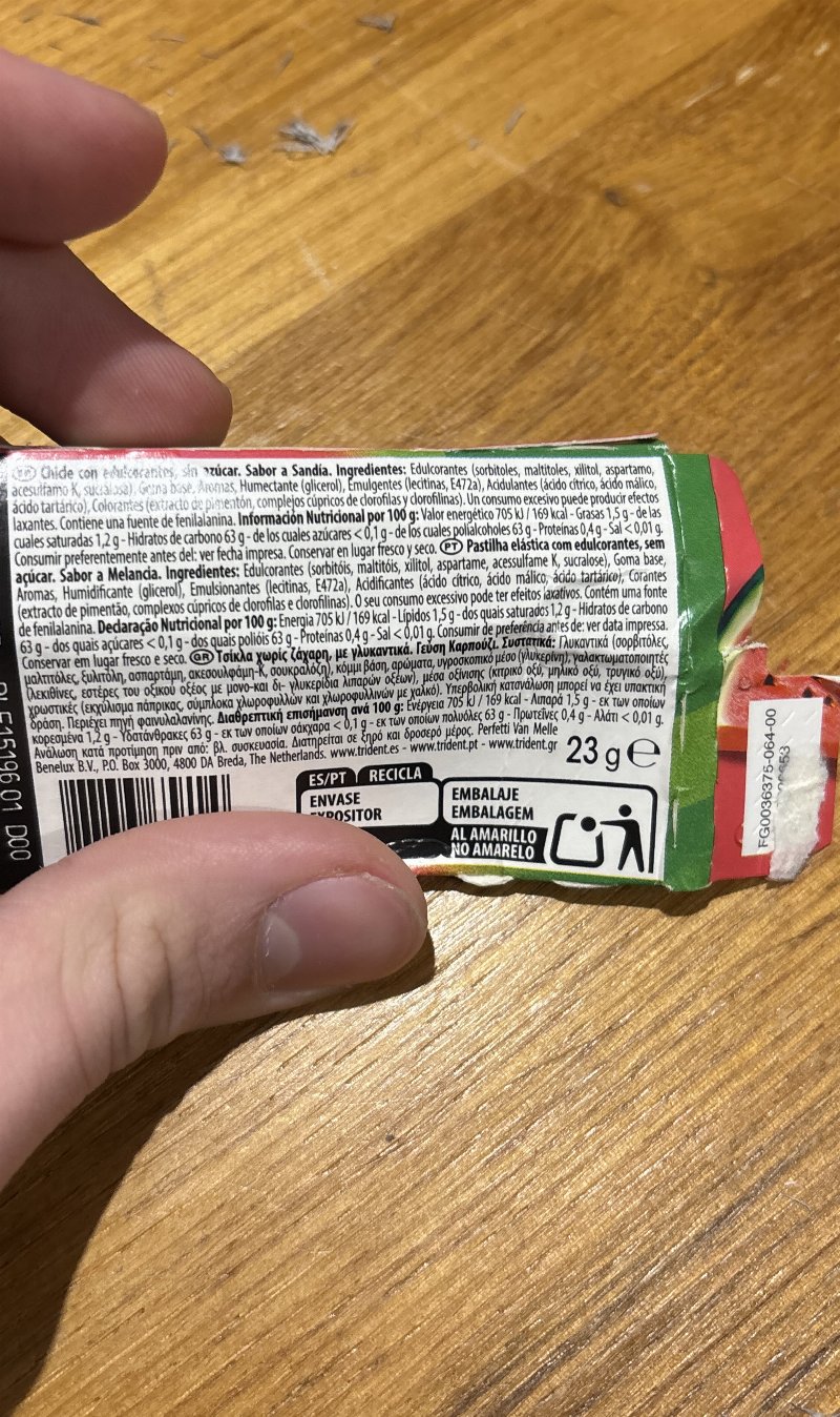 Foto da lista de ingredientes