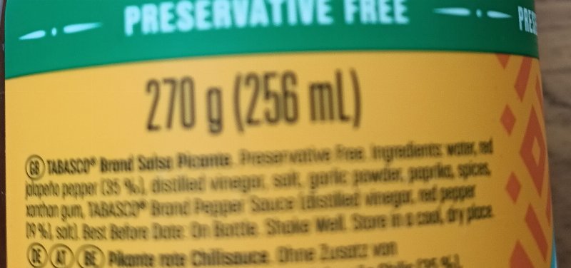 Foto da lista de ingredientes