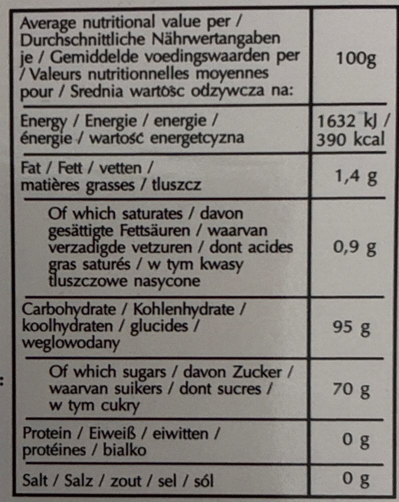 Foto da tabela nutricional