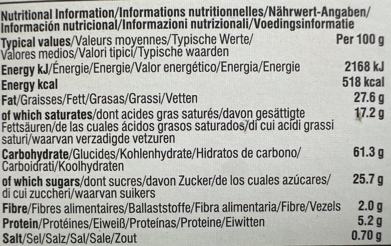 Foto da tabela nutricional