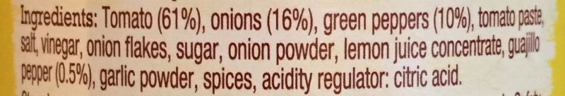 Foto da lista de ingredientes