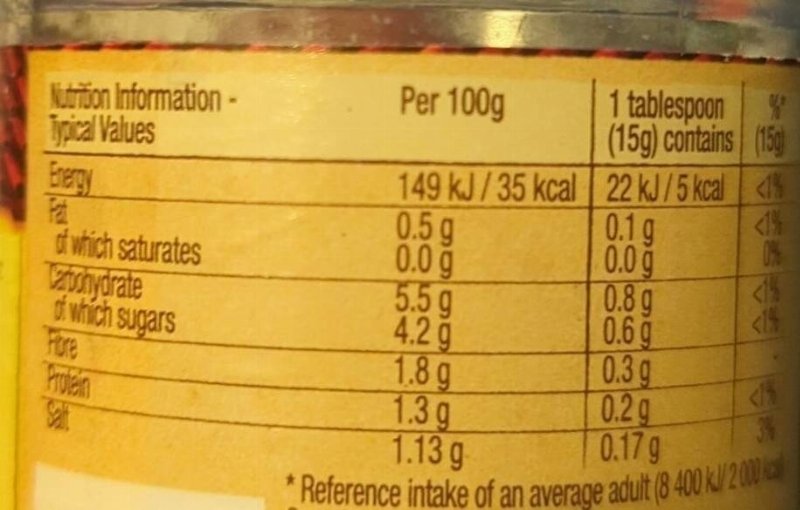 Foto da tabela nutricional
