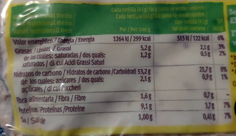 Foto da tabela nutricional