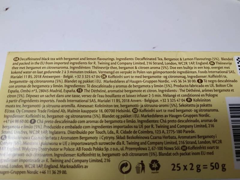 Foto da lista de ingredientes