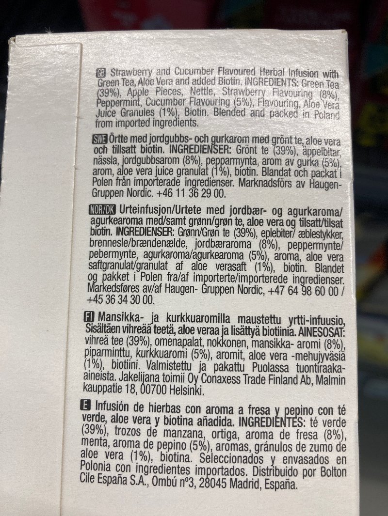 Foto da lista de ingredientes
