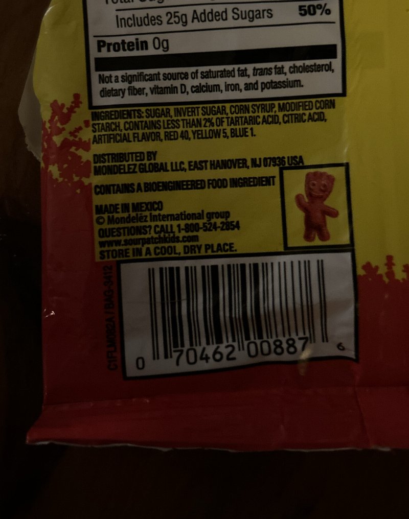 Foto da lista de ingredientes