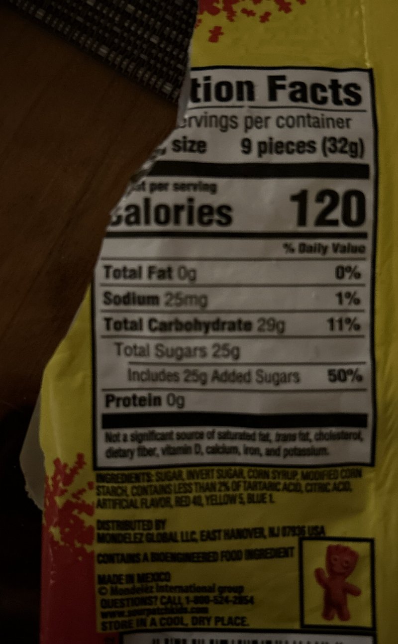Foto da tabela nutricional