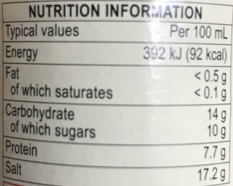 Foto da tabela nutricional