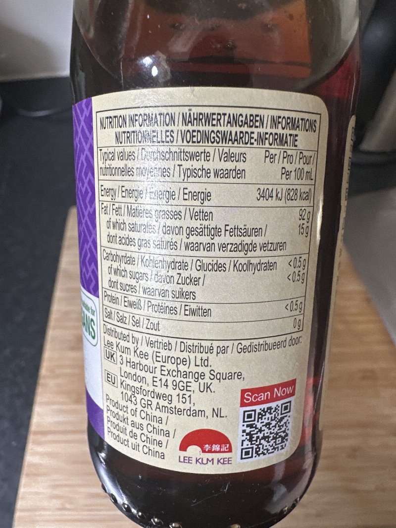 Foto da tabela nutricional