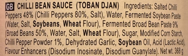 Foto da lista de ingredientes
