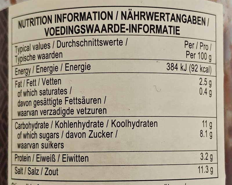 Foto da tabela nutricional