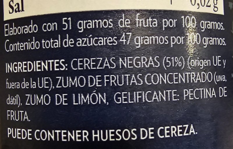Foto da lista de ingredientes