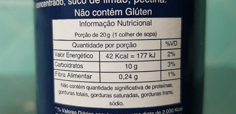 Foto da tabela nutricional