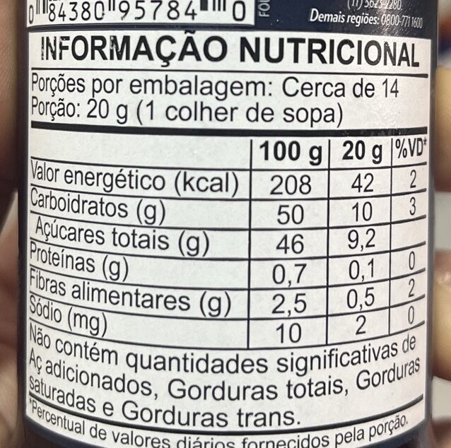 Foto da tabela nutricional