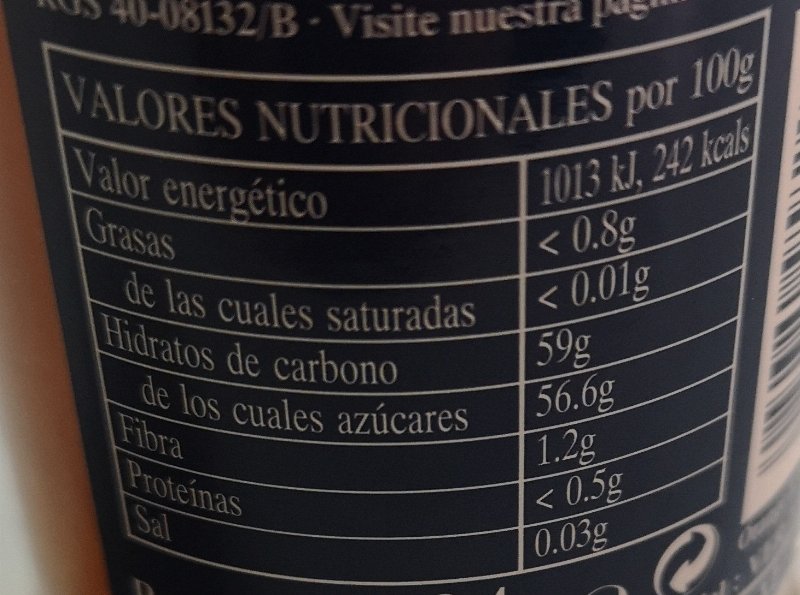 Foto da tabela nutricional