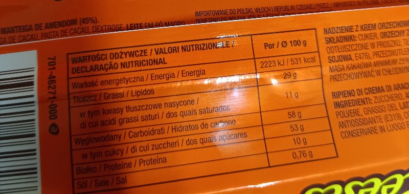 Foto da tabela nutricional