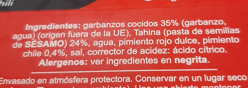 Foto da lista de ingredientes