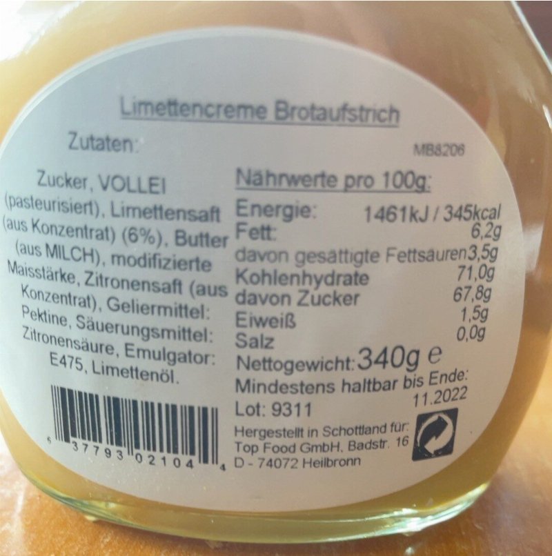 Foto da tabela nutricional