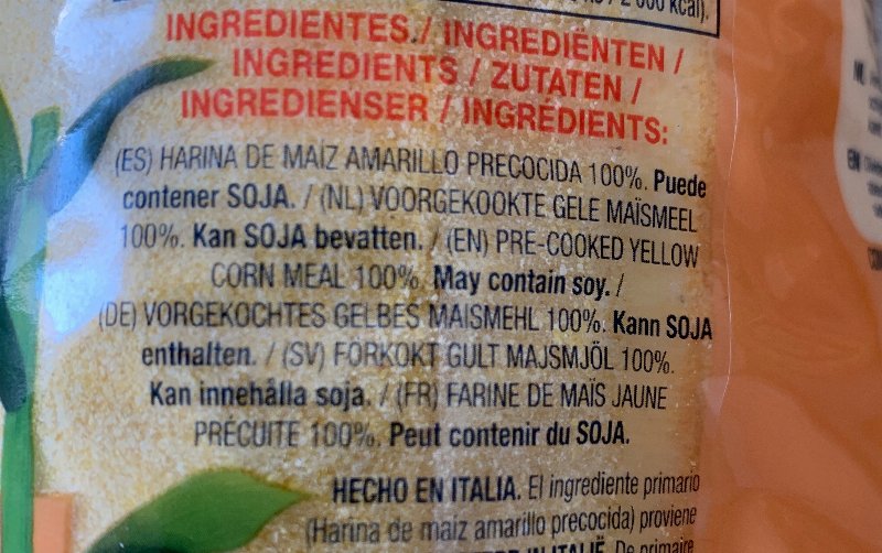 Foto da lista de ingredientes