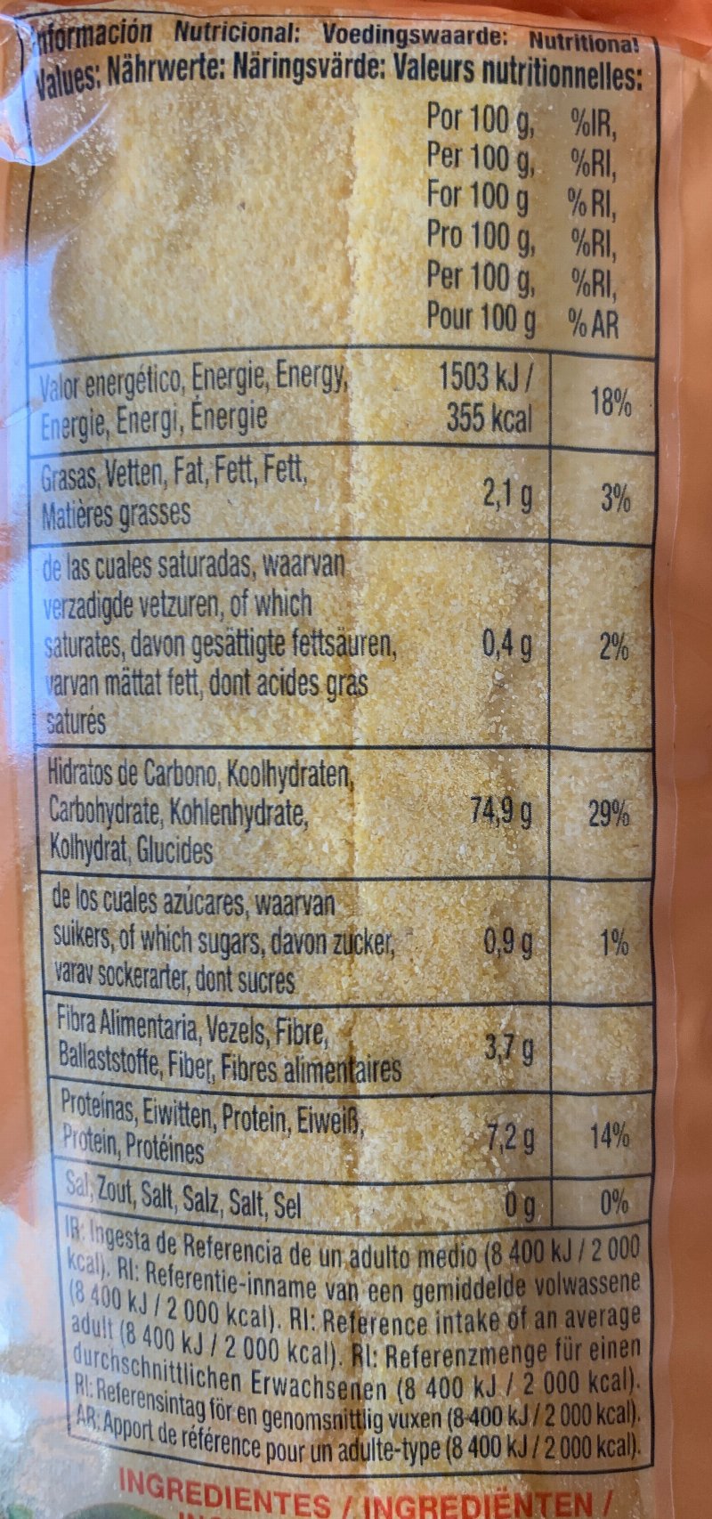 Foto da tabela nutricional