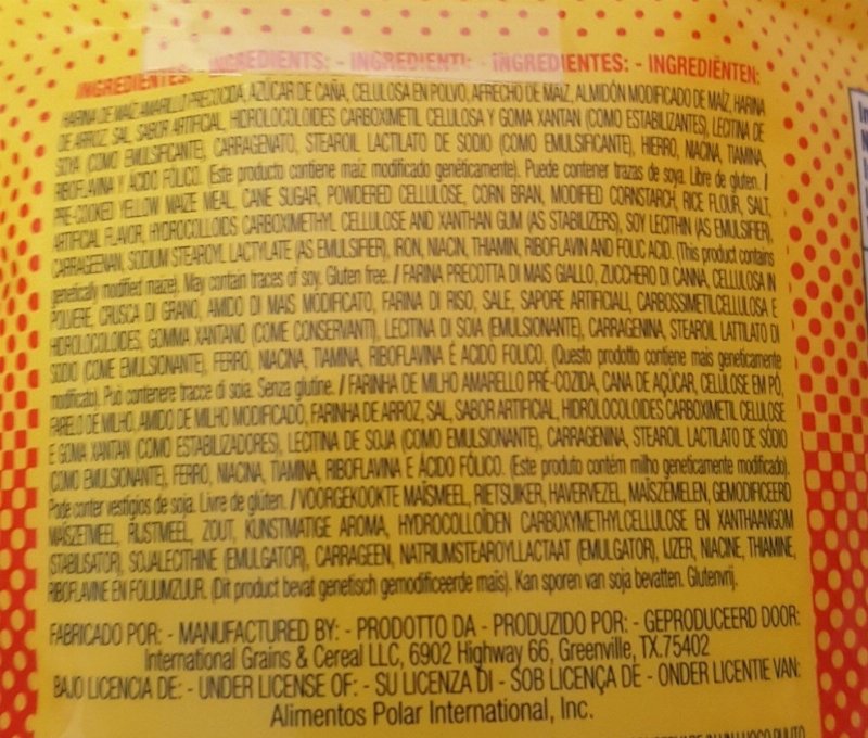 Foto da lista de ingredientes
