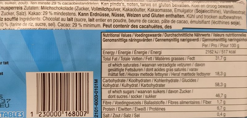 Foto da tabela nutricional