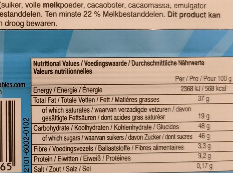 Foto da tabela nutricional