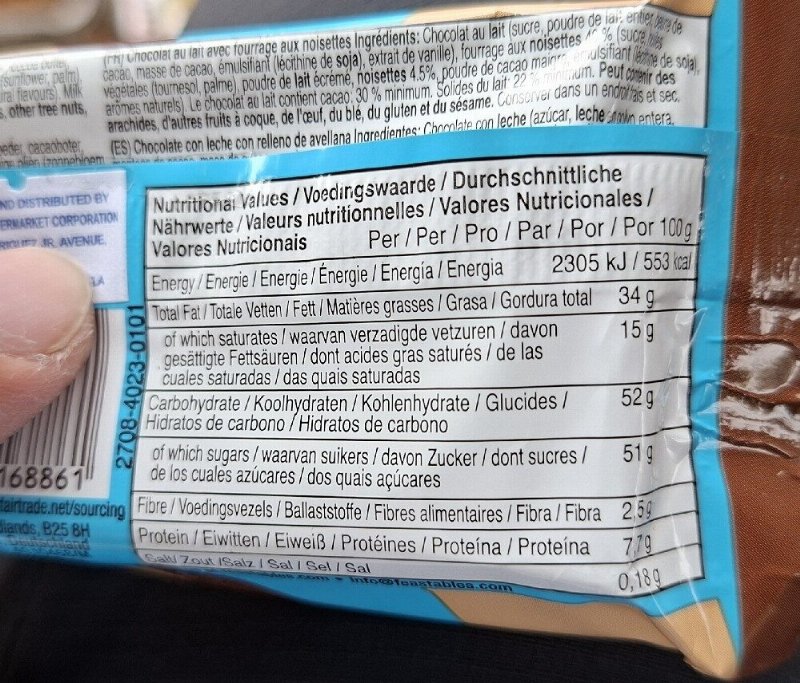 Foto da tabela nutricional