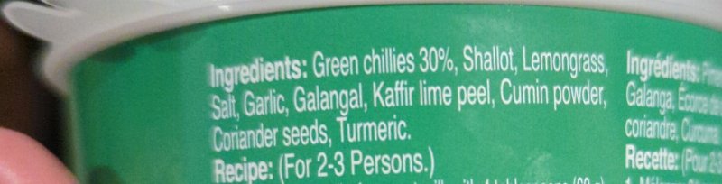 Foto da lista de ingredientes