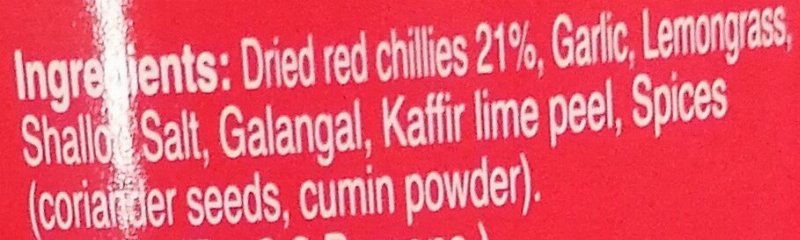 Foto da lista de ingredientes