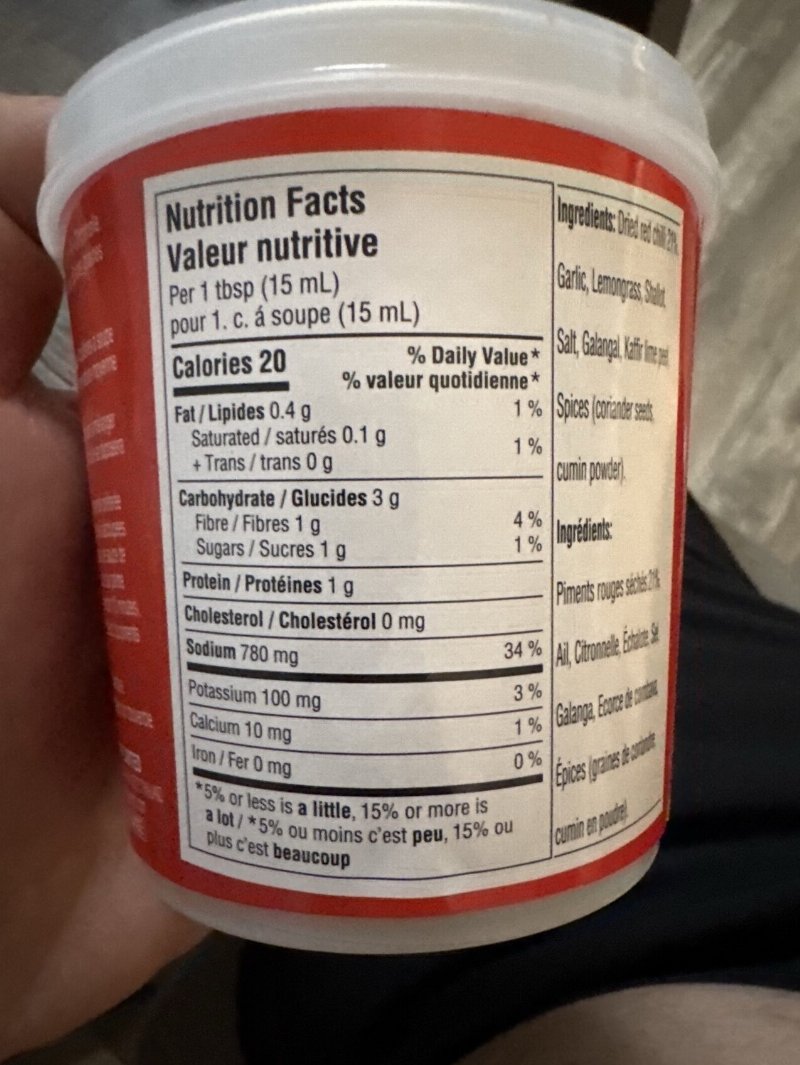 Foto da tabela nutricional