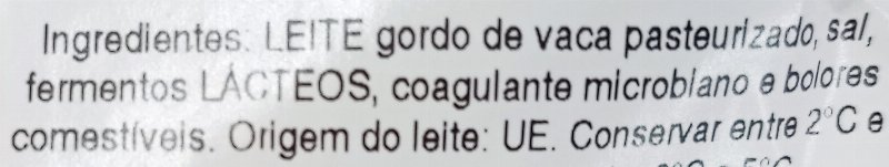 Foto da lista de ingredientes
