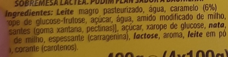Foto da lista de ingredientes