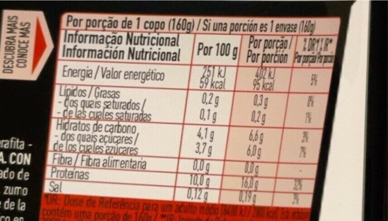 Foto da tabela nutricional