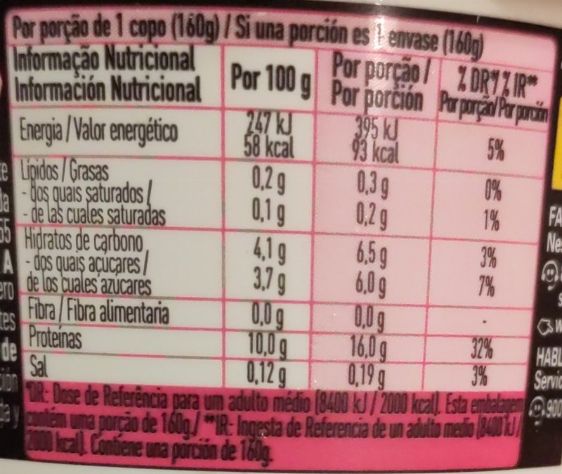 Foto da tabela nutricional