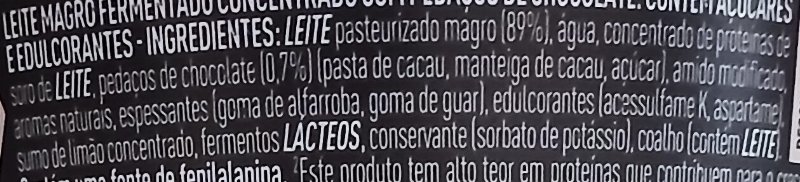 Foto da lista de ingredientes
