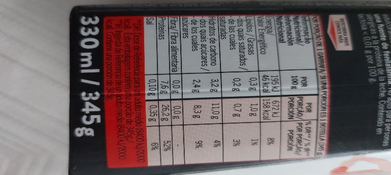 Foto da lista de ingredientes