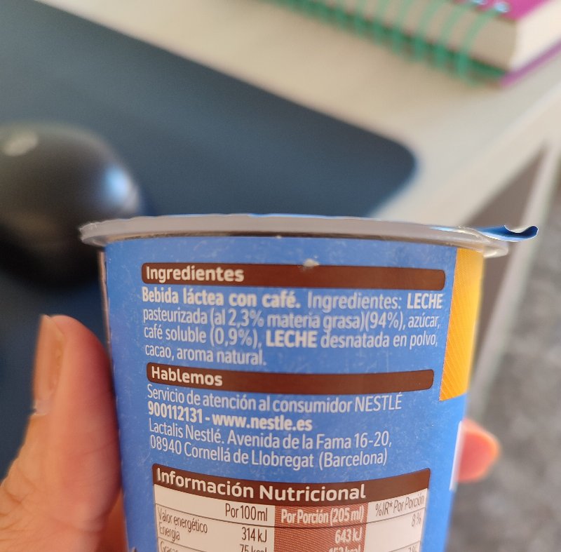 Foto da lista de ingredientes