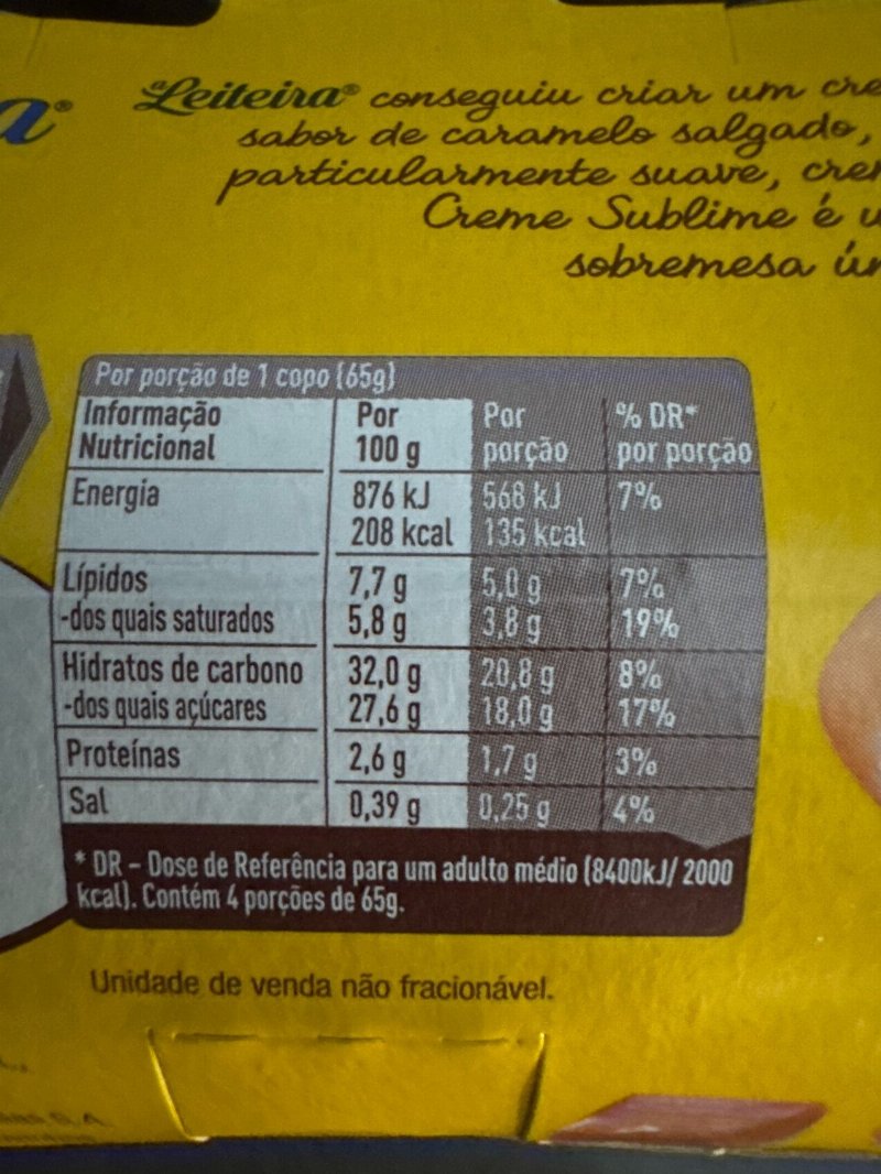 Foto da tabela nutricional
