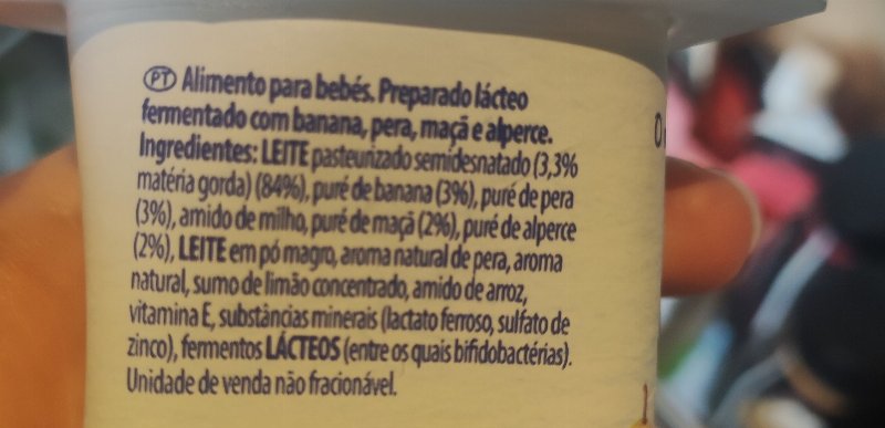 Foto da lista de ingredientes