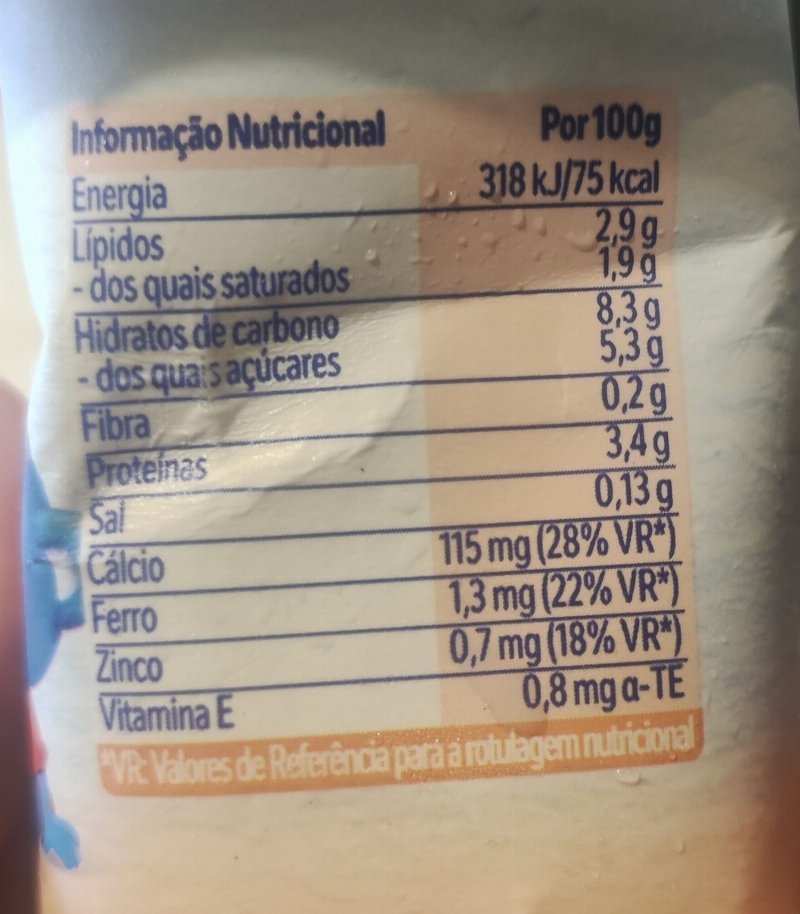 Foto da tabela nutricional