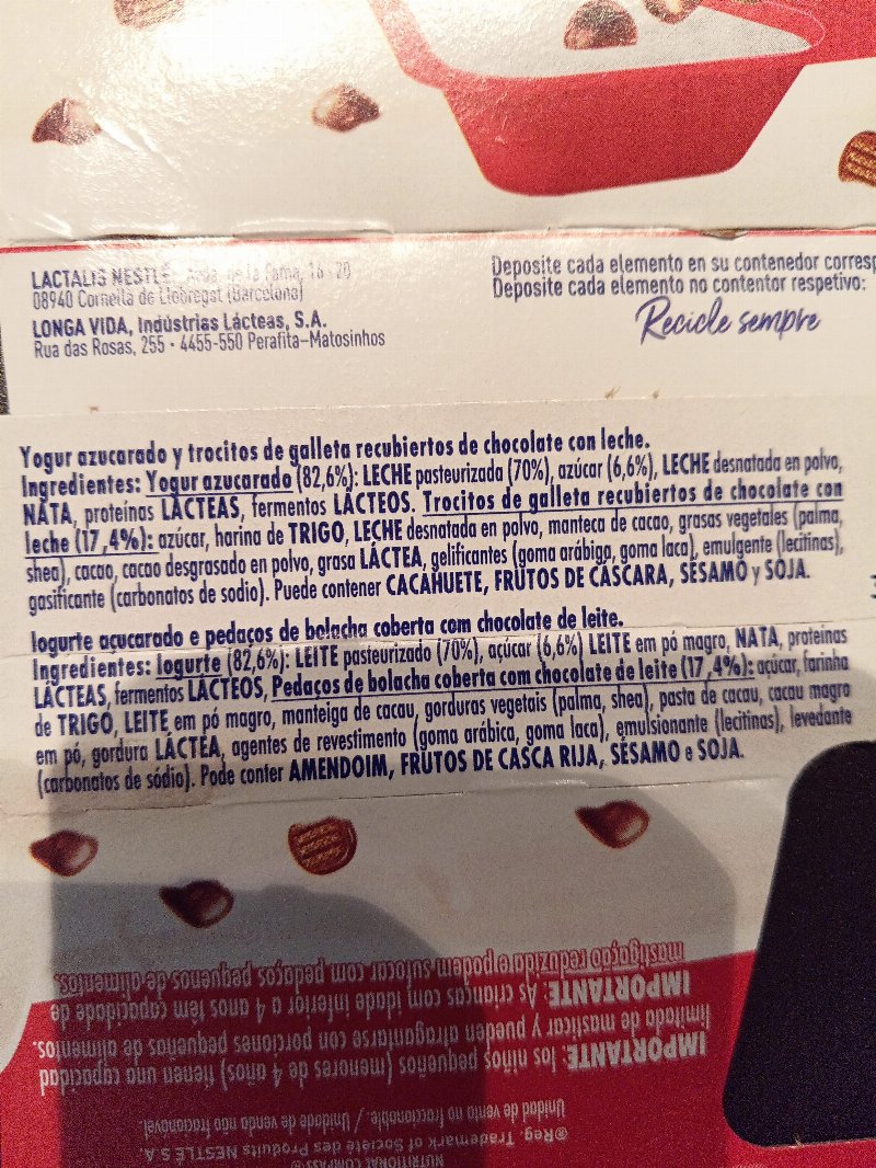 Foto da lista de ingredientes