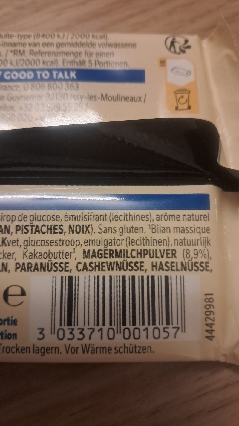 Foto da lista de ingredientes